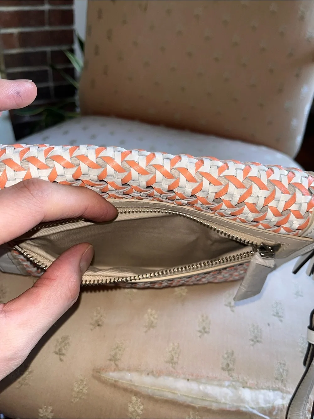 New Coach Coral and White Caning Leather Wristlet / Clutch